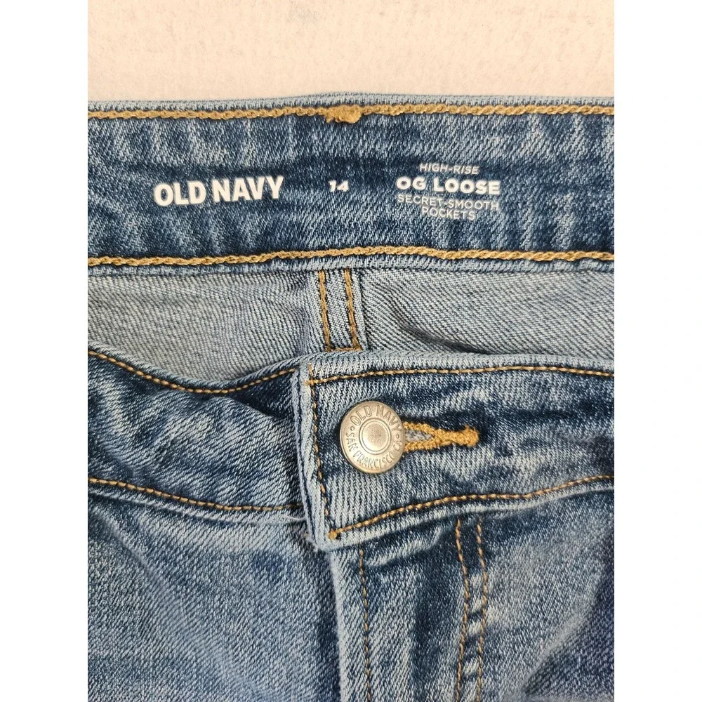 Old Navy OG Loose High Rise Jeans Womens 14 Medium Wash Straight Leg Denim